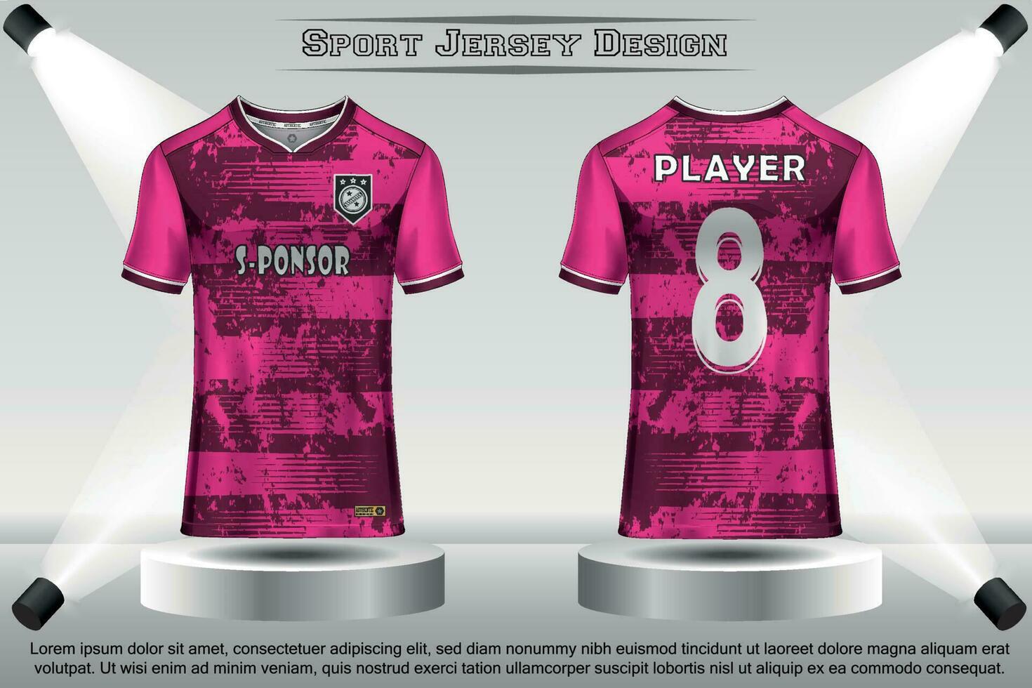 Soccer jersey mockup football jersey design on the podium sublimation sport t shirt design collection for racing, cycling, gaming, motocross vector