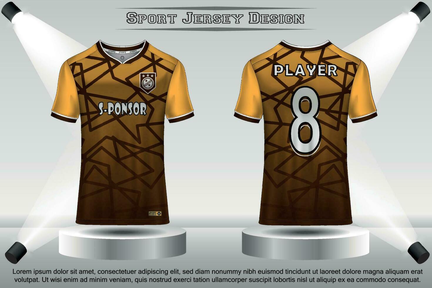 Soccer jersey mockup football jersey design on the podium sublimation sport t shirt design collection for racing, cycling, gaming, motocross vector