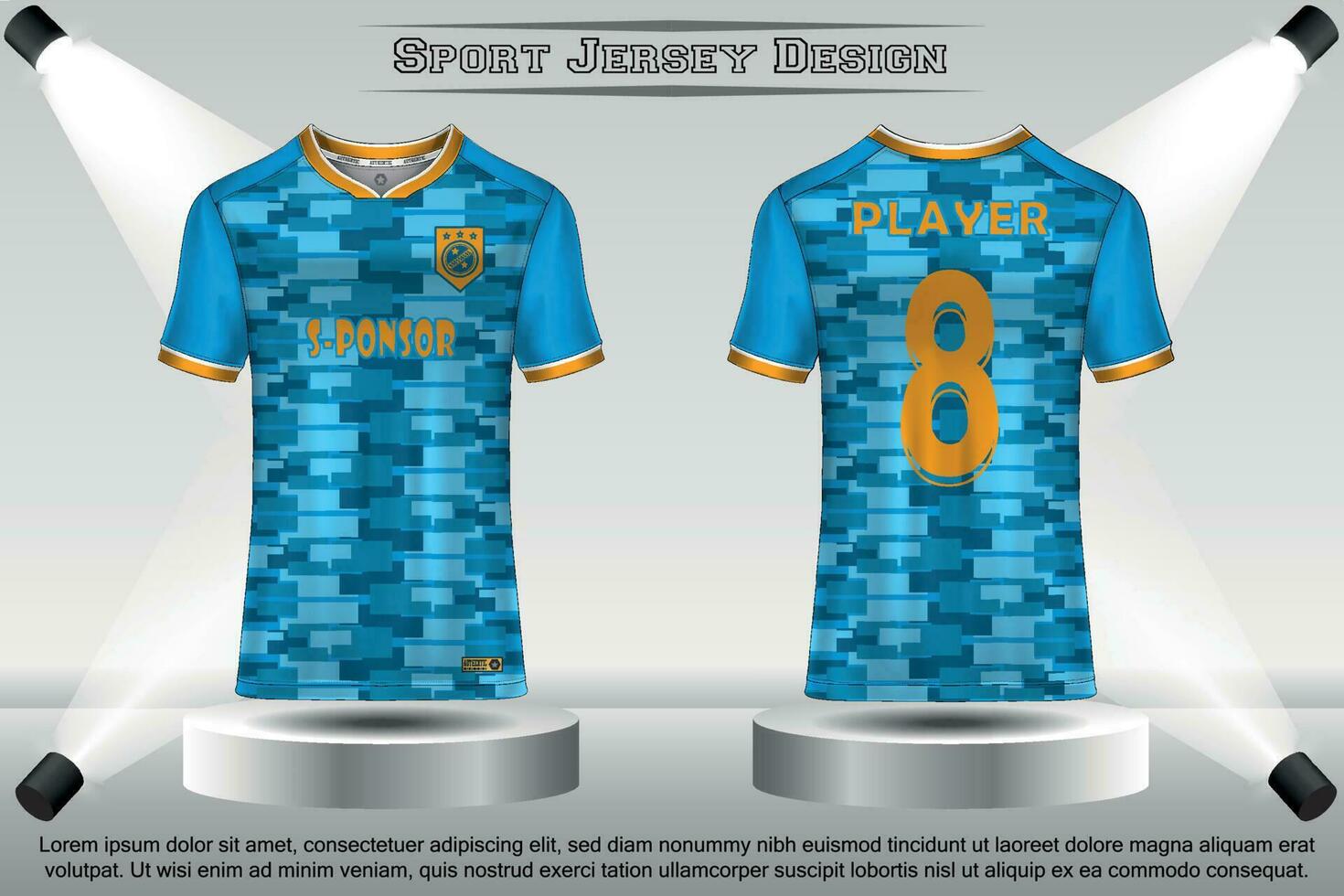 Soccer jersey mockup football jersey design on the podium sublimation sport t shirt design collection for racing, cycling, gaming, motocross vector