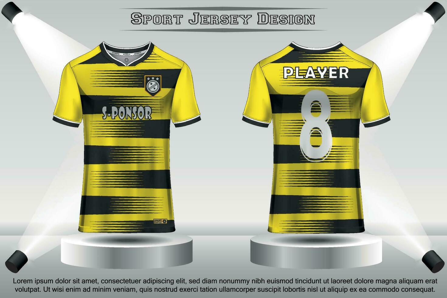 Soccer jersey mockup football jersey design on the podium sublimation sport t shirt design collection for racing, cycling, gaming, motocross vector