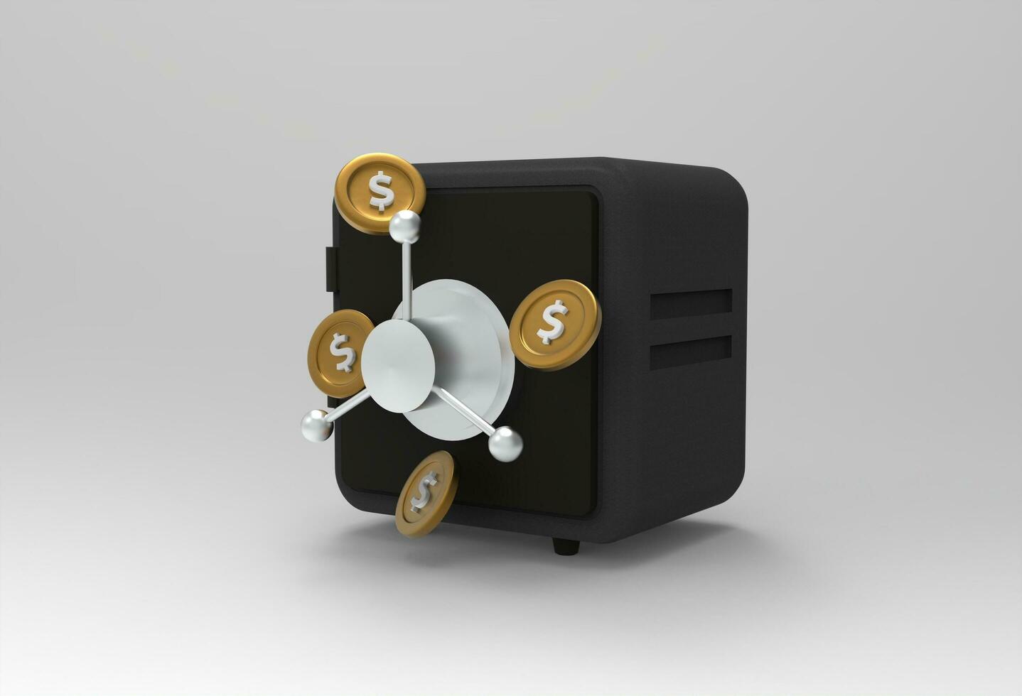 3d render, closed metallic safe box isolated photo