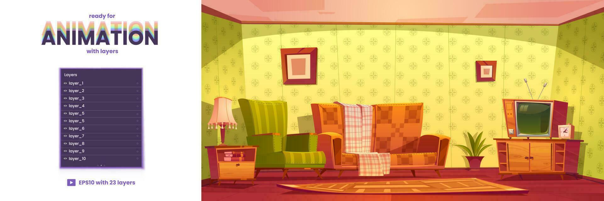 Parallax background old room with retro furniture vector
