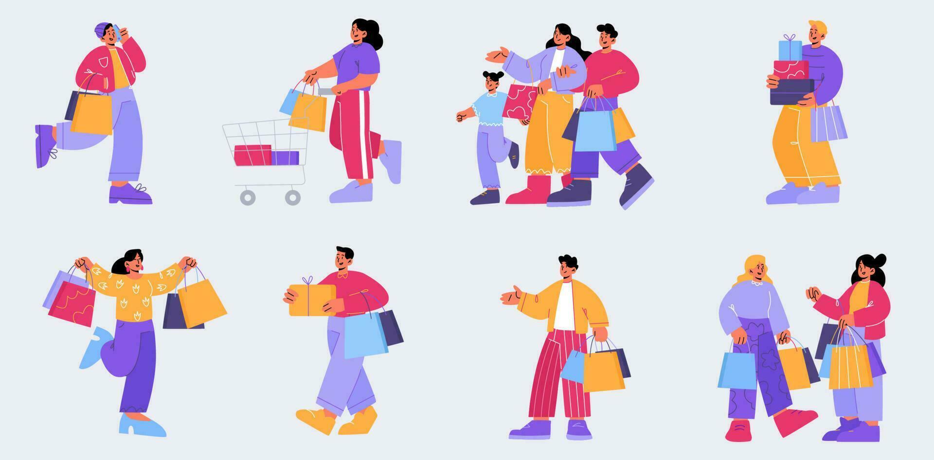 Customers characters purchasing in market store vector