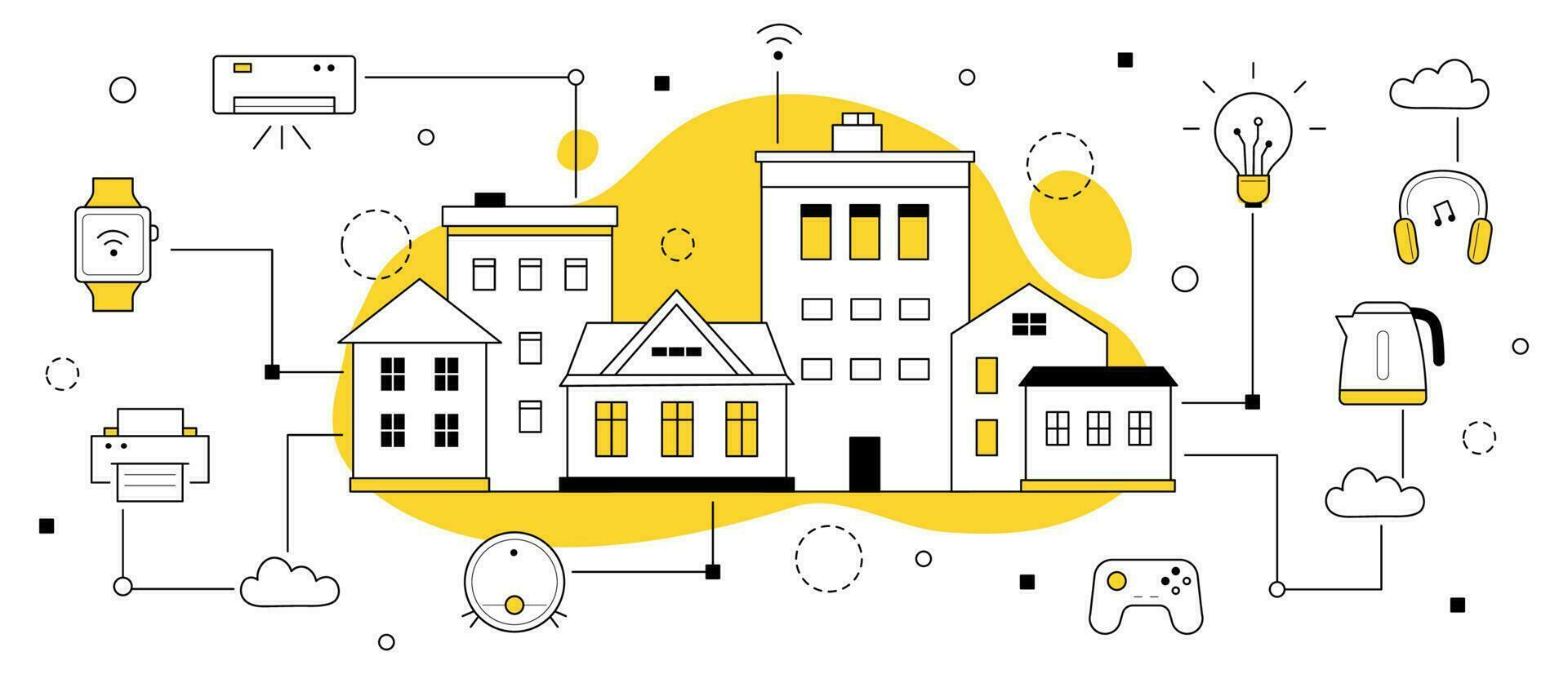 concepto de doodle de sistema iot de tecnología de hogar inteligente vector