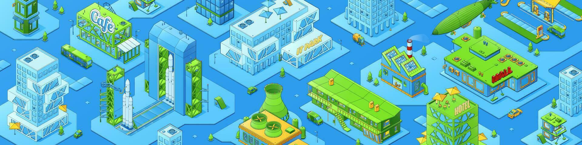 Isometric city infrastructure, urban megalopolis vector