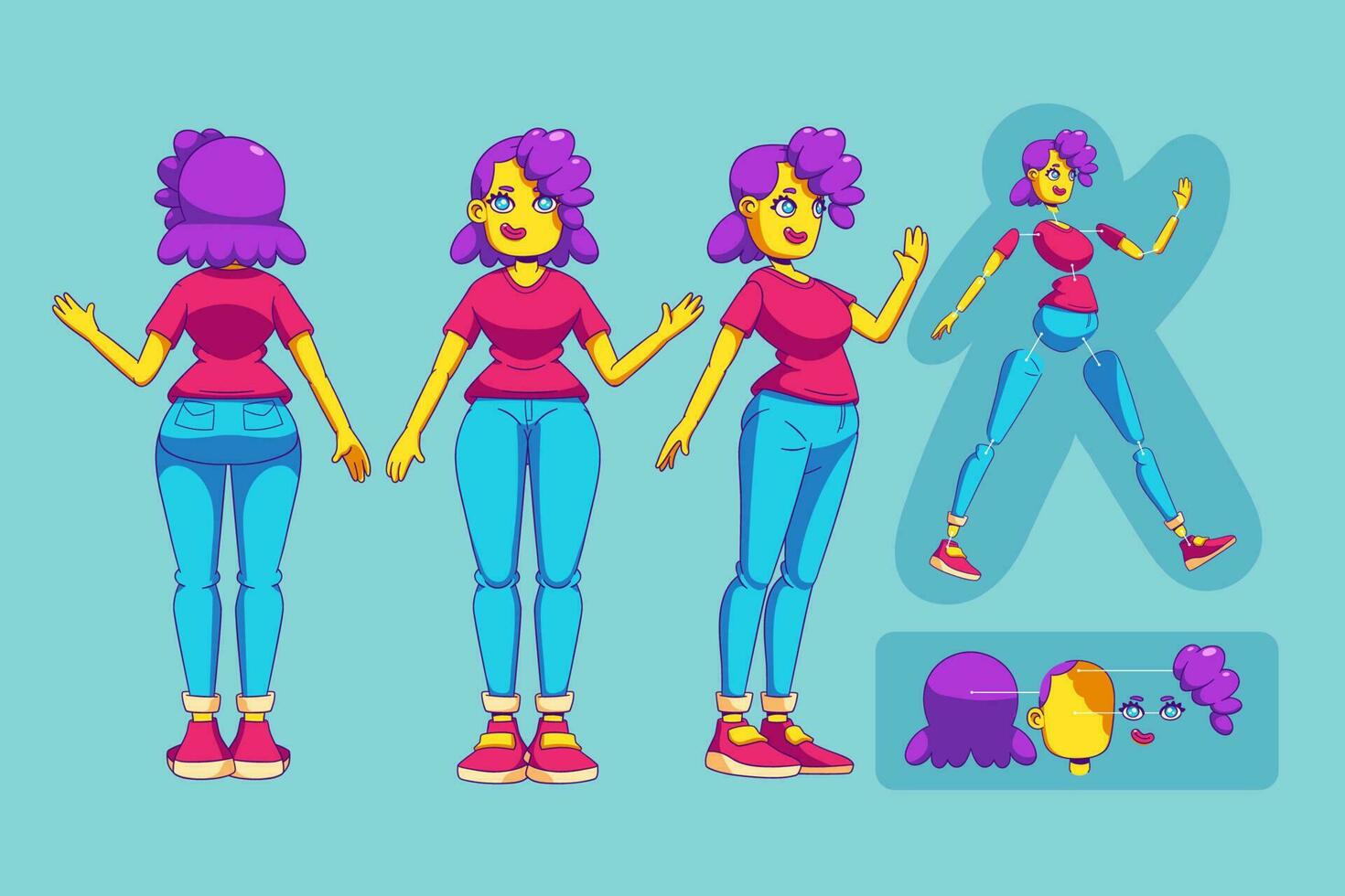 Girl character animation set in contemporary style vector