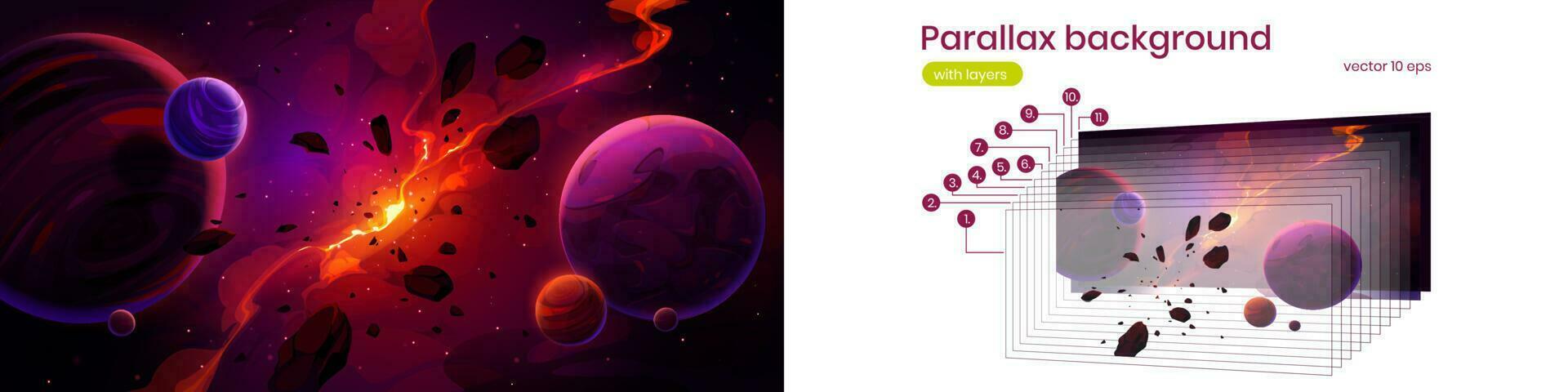 Parallax background planets in outer space, stars vector