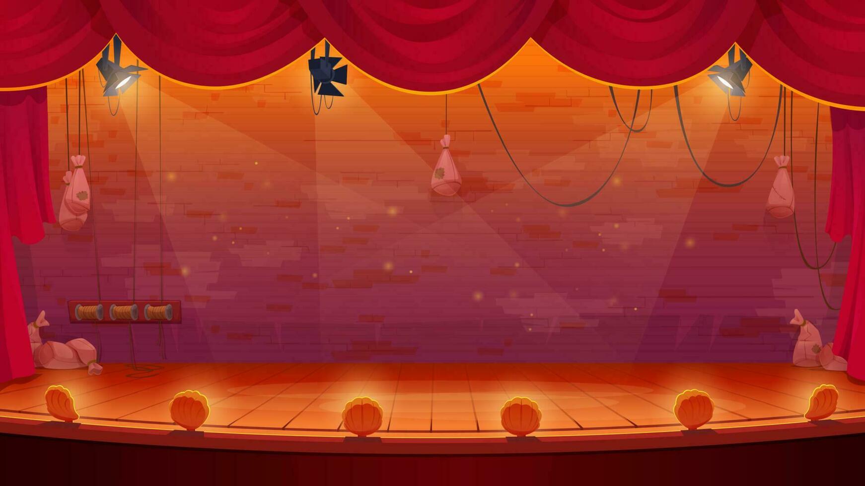 Retro theater stage with curtains and spotlights vector