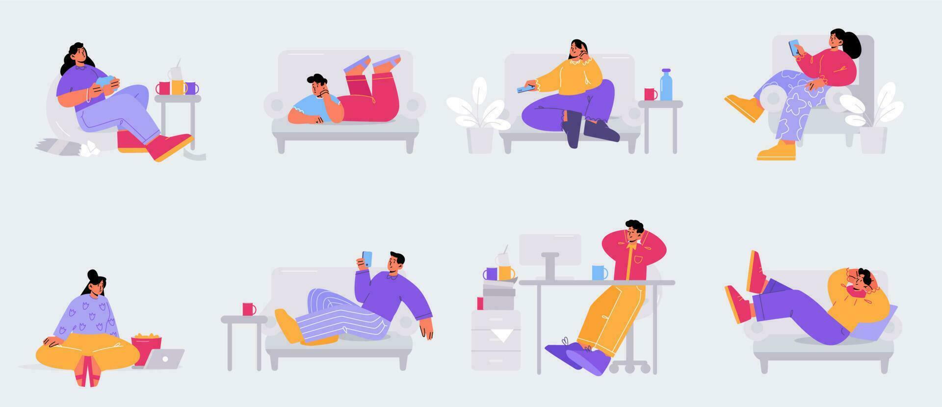 Lazy people relax and procrastination concept vector