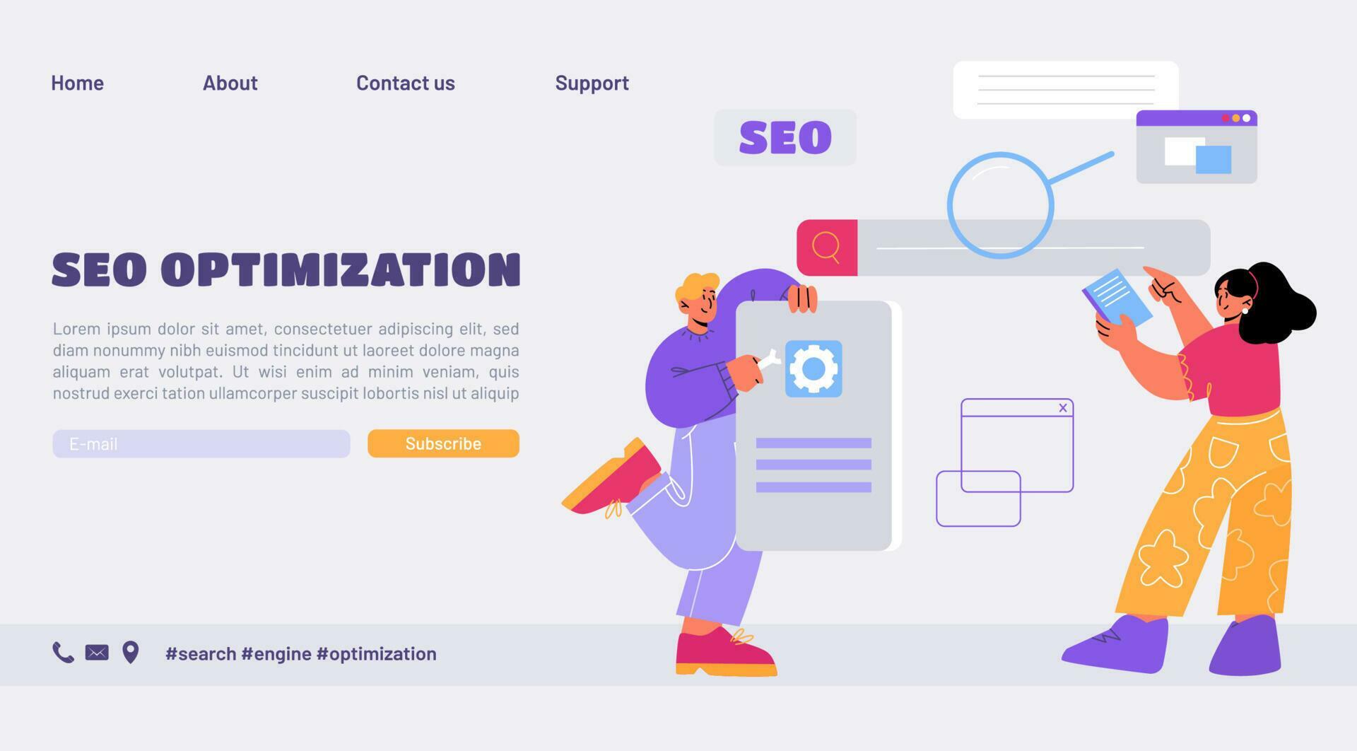 SEO optimization landing page, internet marketing 12861941 Vector Art ...
