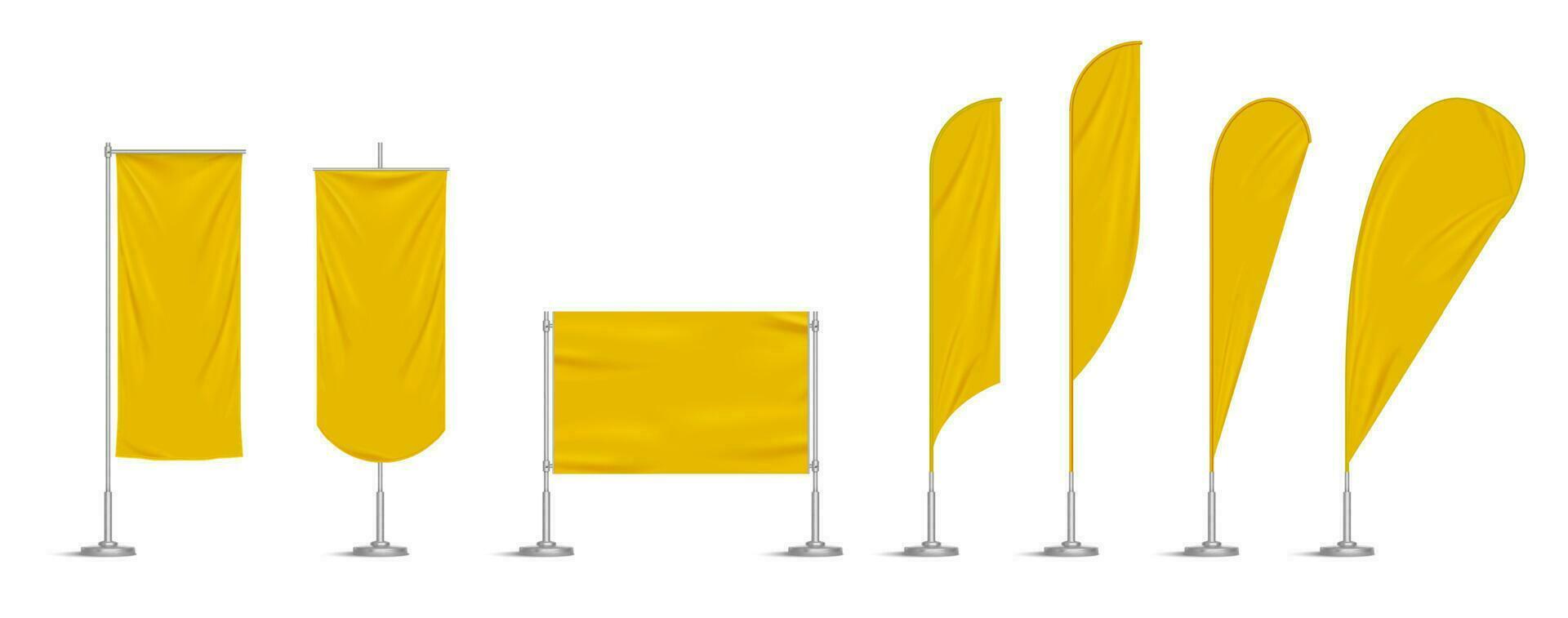 Yellow vinyl flags and set banners on pole vector