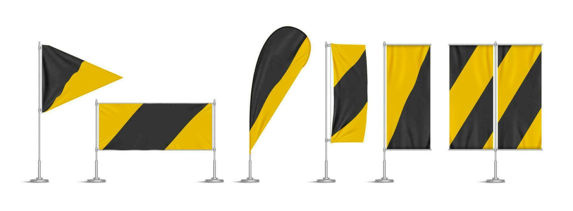 Yellow and black vinyl flags and banners on pole vector