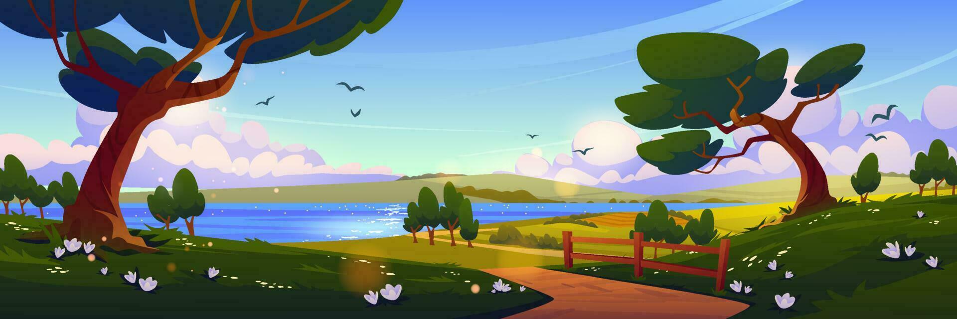 paisaje de naturaleza de dibujos animados, fondo de día de verano 12861967  Vector en Vecteezy