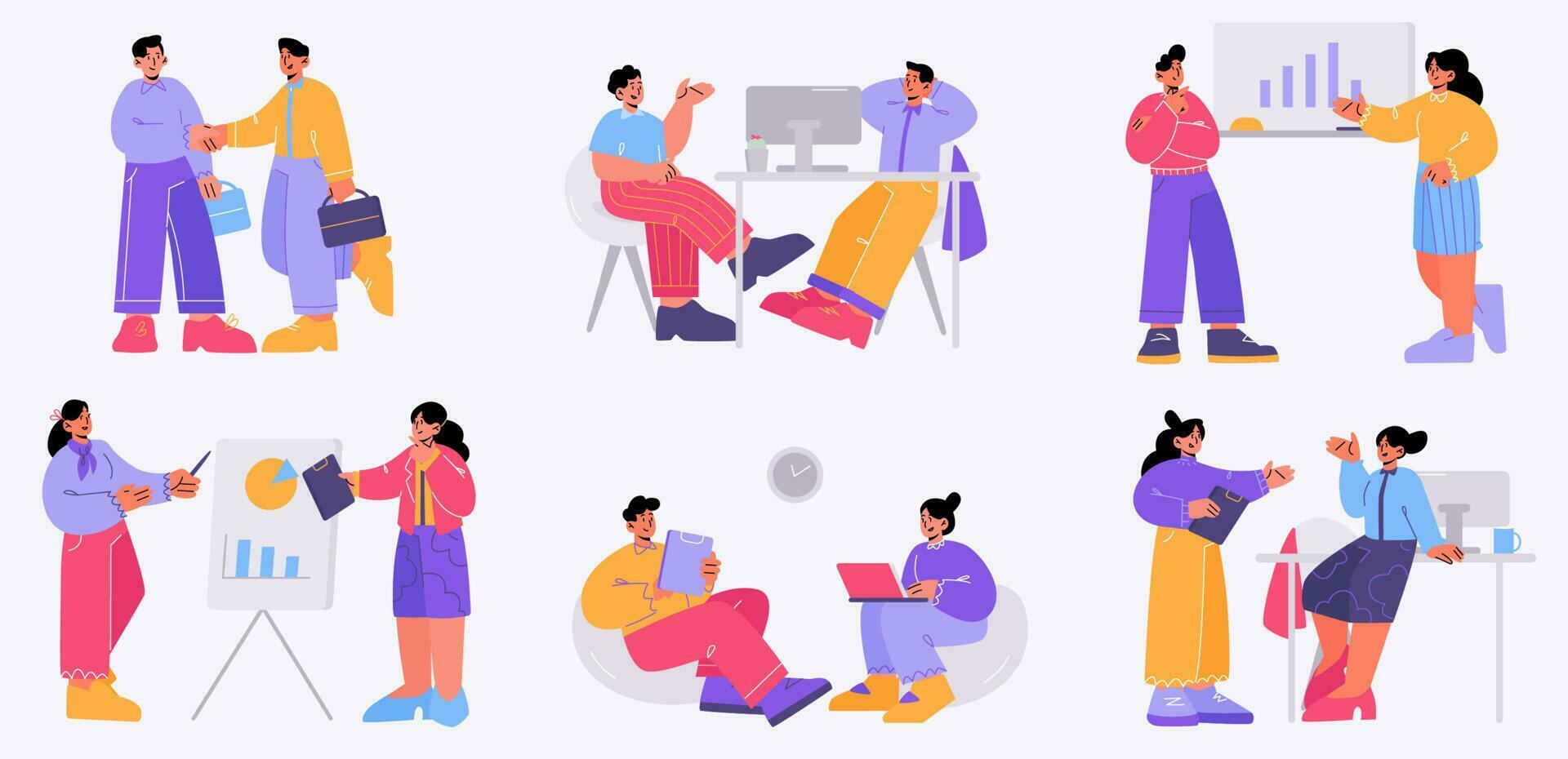 Office life concept, business workers vector set