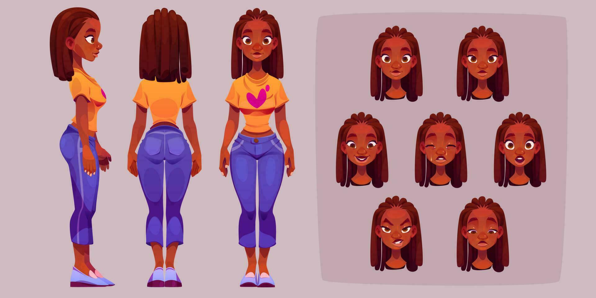 Black woman character for animation, avatar set vector