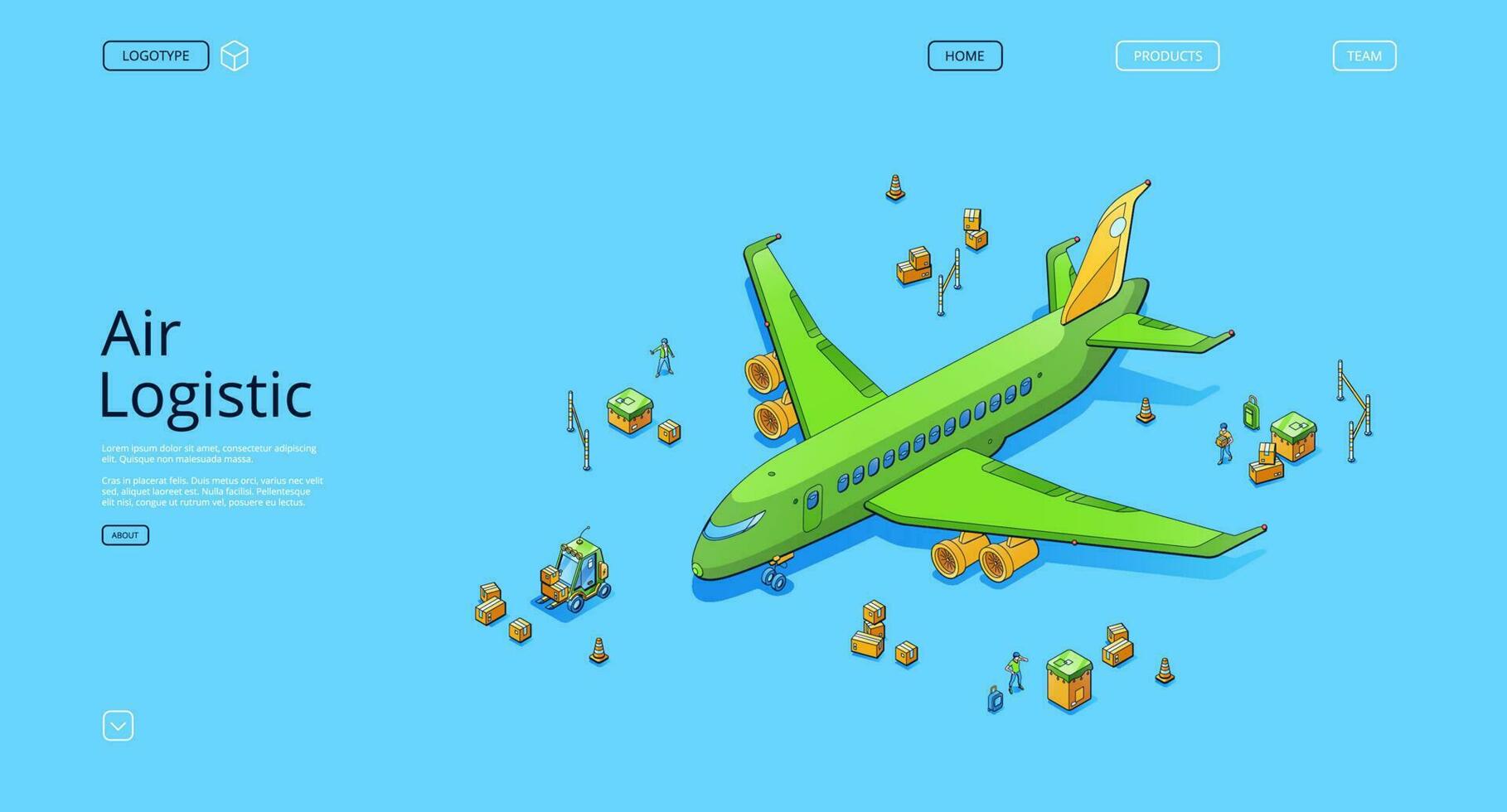 Air logistics isometric landing airplane transport vector