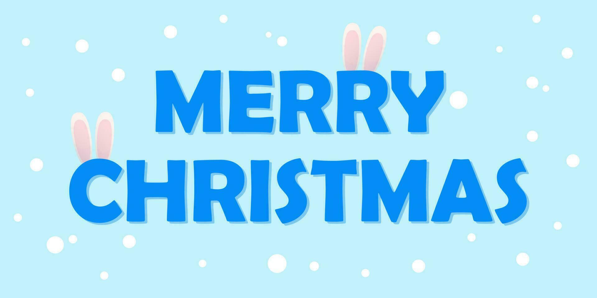 blue lettering with ears merry christmas vector