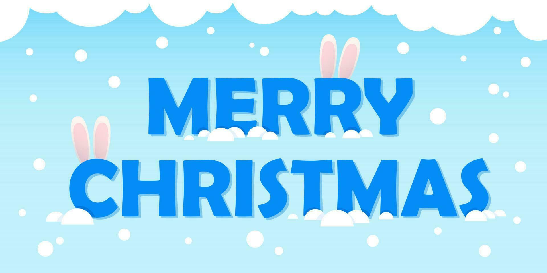 blue lettering with ears merry christmas snowballs vector