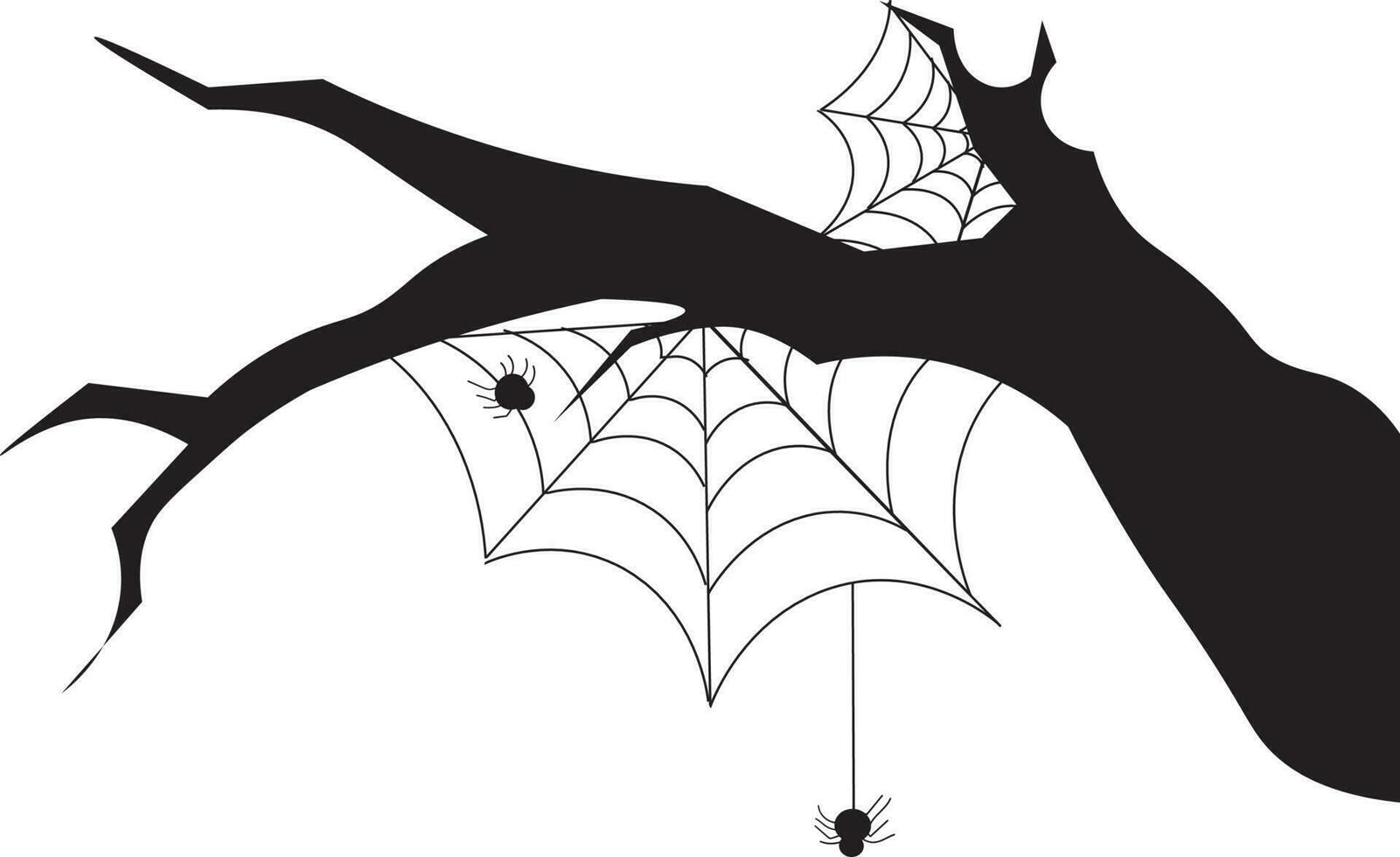 Spider net on a branch vector black isolated in white background