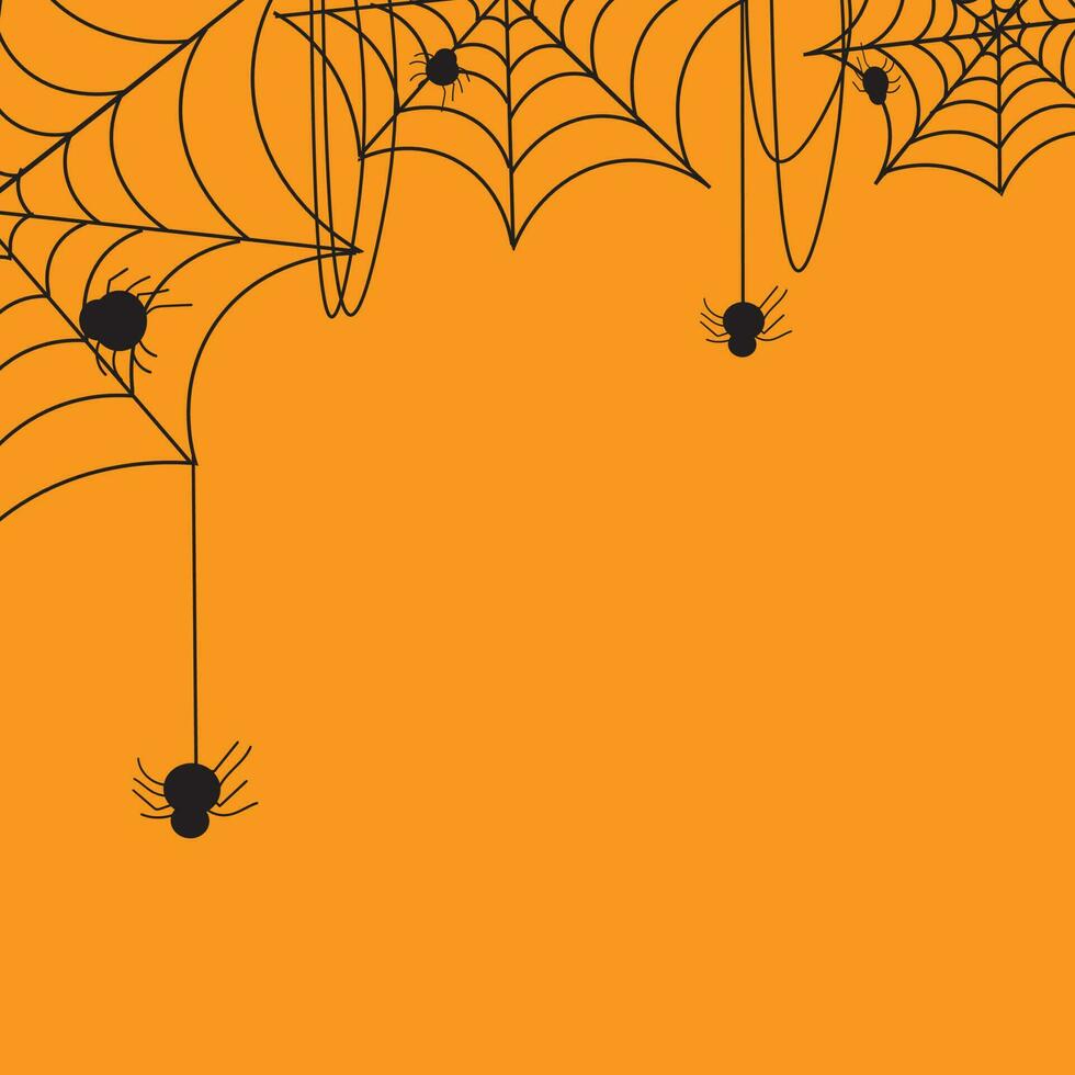 Scary spider web with orange halloween background vector