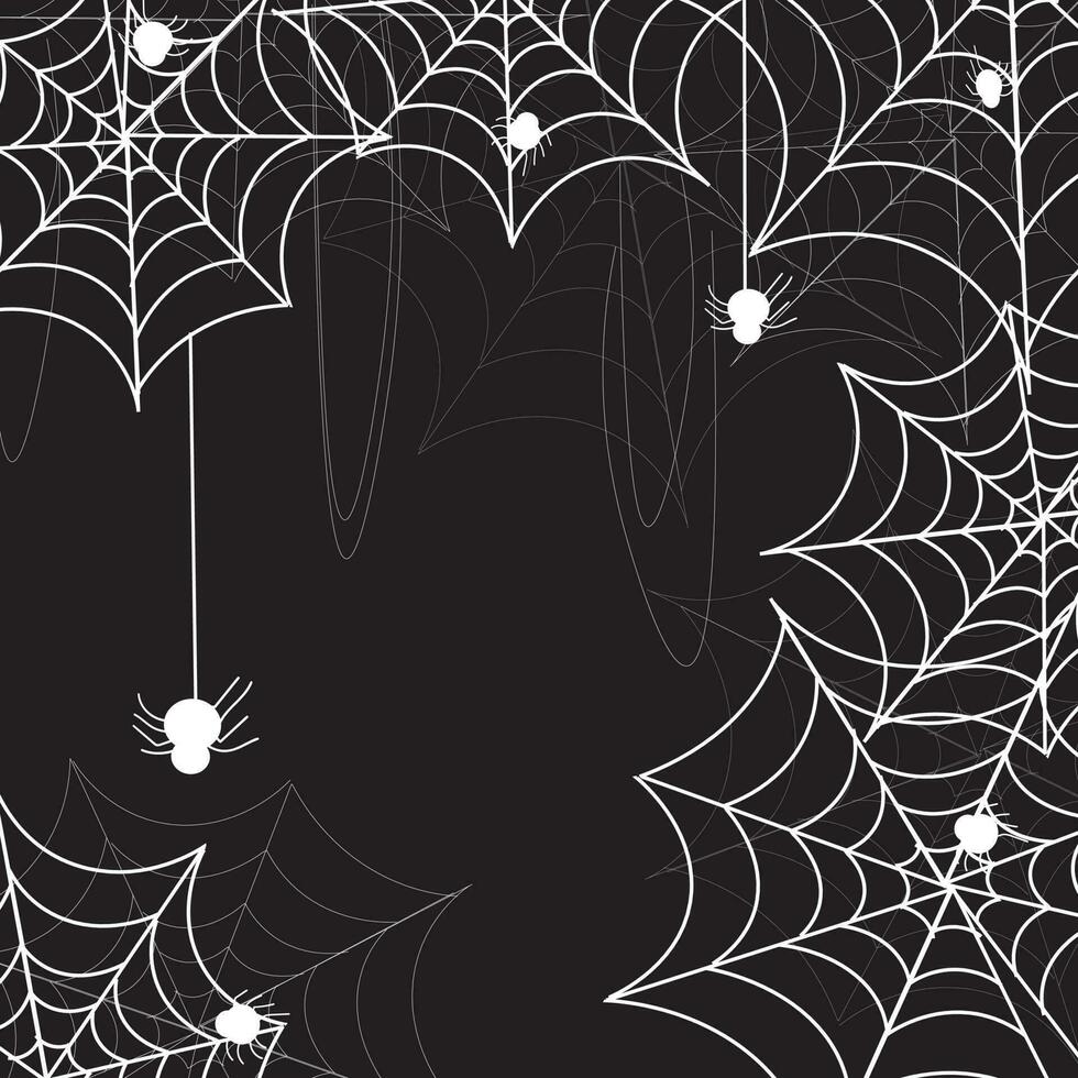Scary spider web with orange halloween background vector