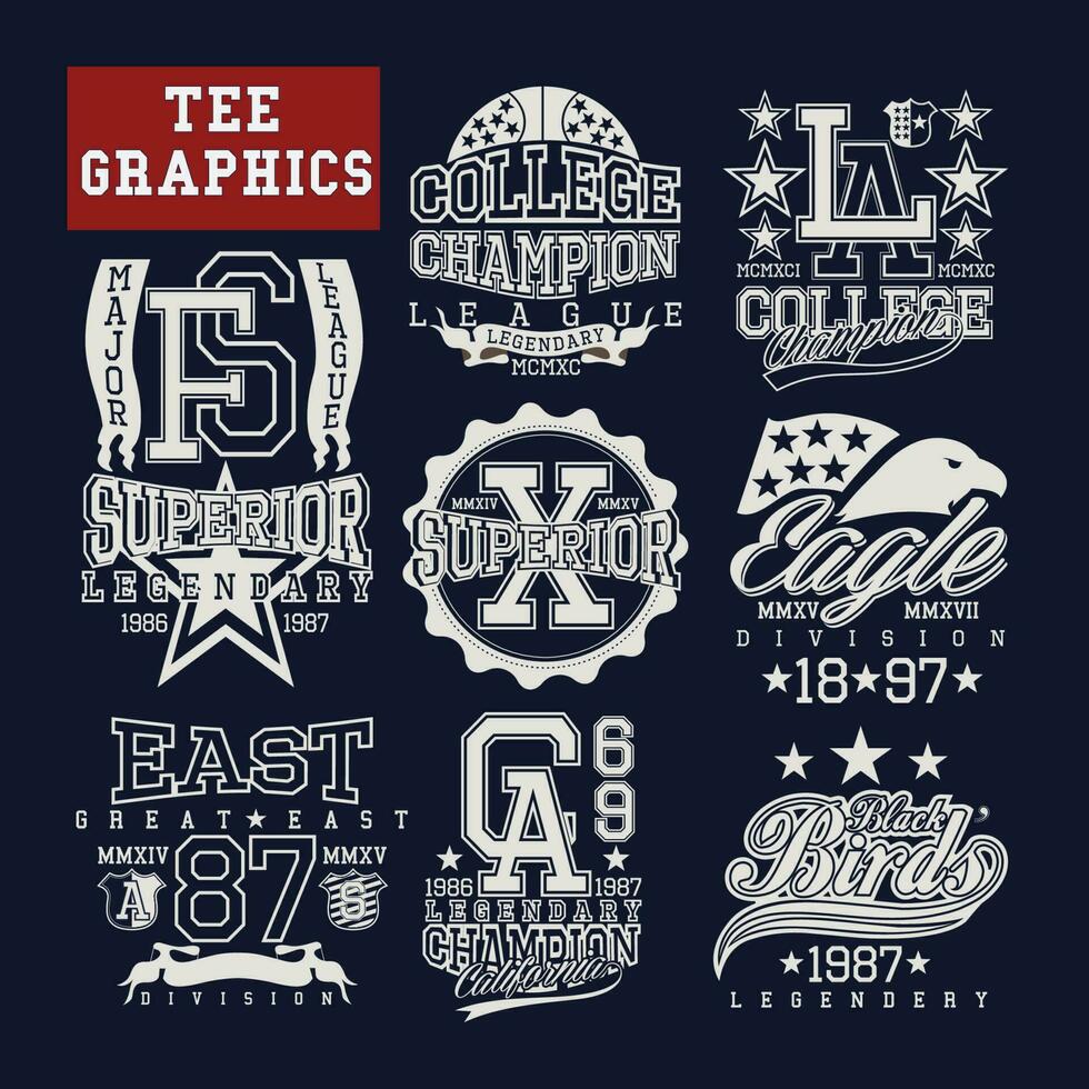 Vintage original typography set. Retro print for t-shirt design. Graphics  for authentic apparel. Collection of tee shirt badge. Vector illustration.  25783151 Vector Art at Vecteezy