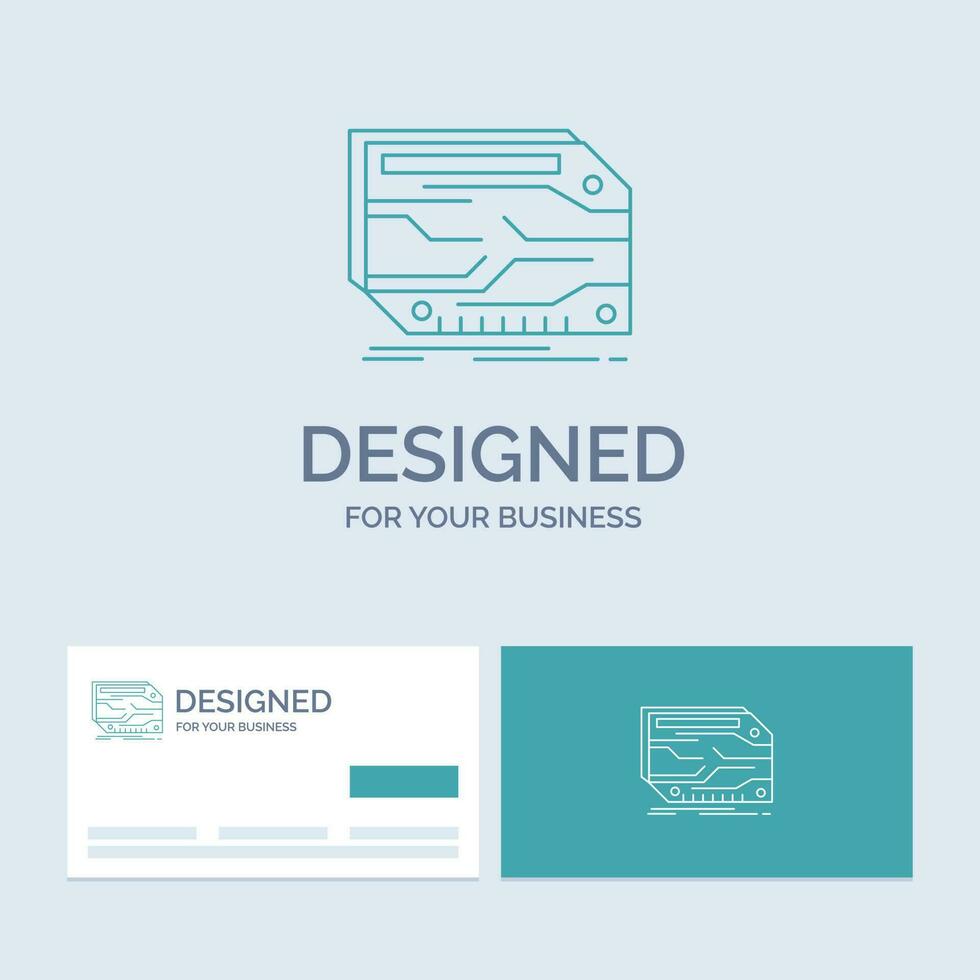 card. component. custom. electronic. memory Business Logo Line Icon Symbol for your business. Turquoise Business Cards with Brand logo template vector