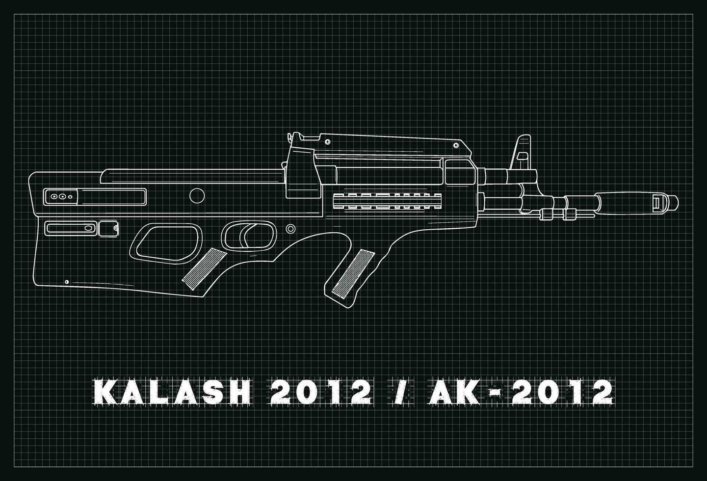 Weapon AK Assault Rifle Blueprint Background Simple Vektor Flat Design vector