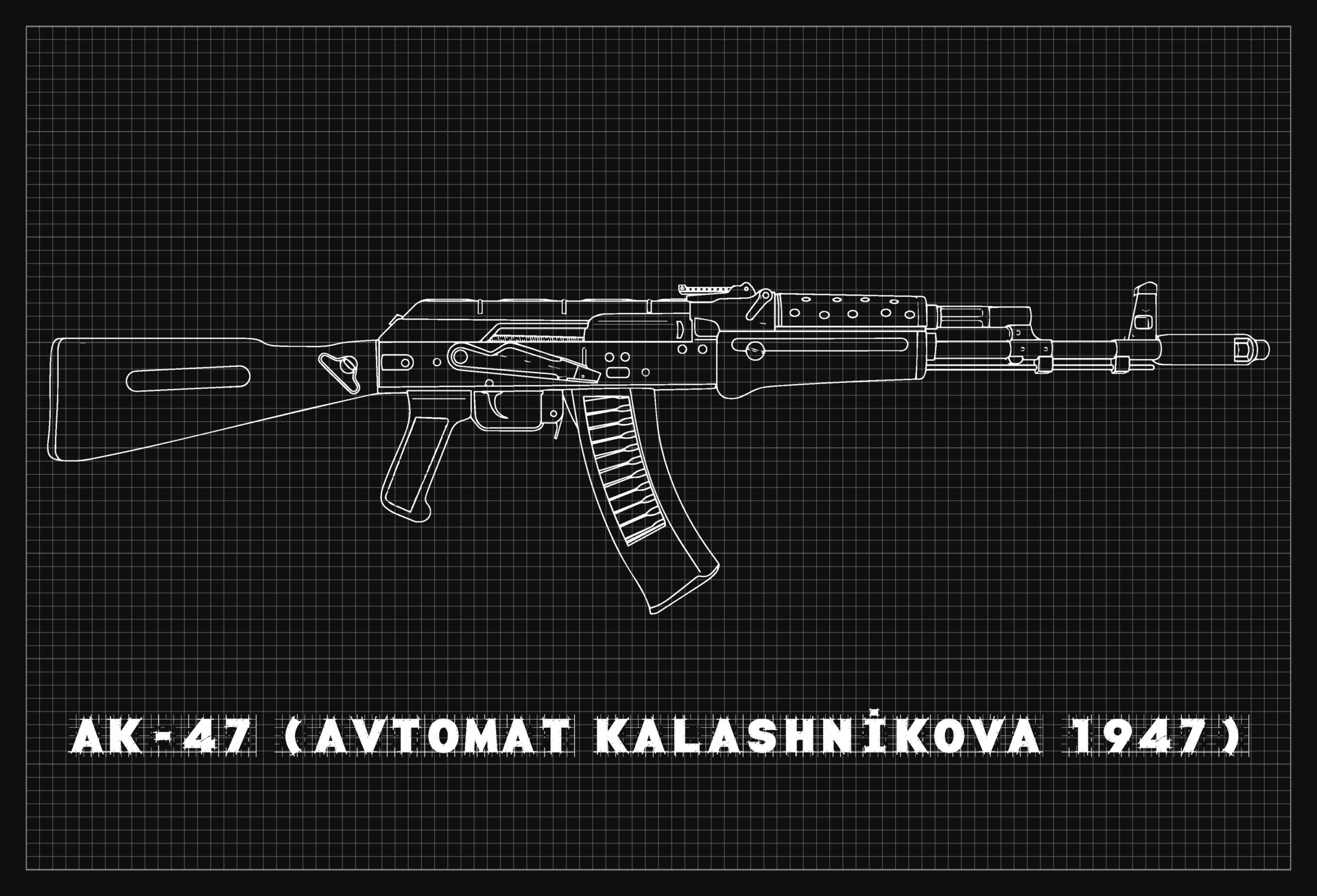 Weapon AK Assault Rifle Blueprint Background Simple Vektor Flat Design