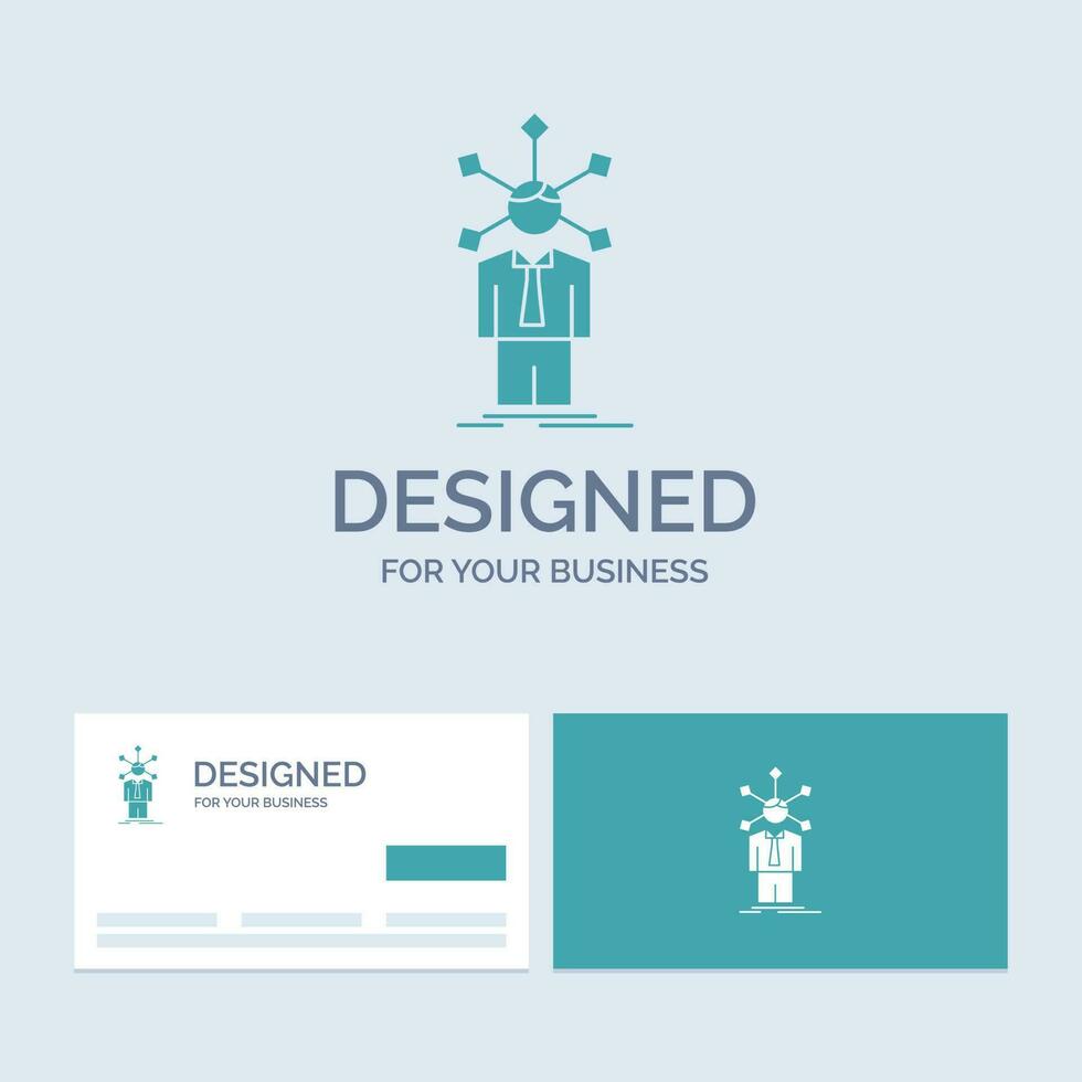 development. human. network. personality. self Business Logo Glyph Icon Symbol for your business. Turquoise Business Cards with Brand logo template. vector