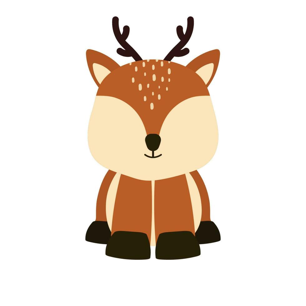 Cute Little Deer Sitting Wild Animal in Fawn Animated Cartoon Vector Illustration