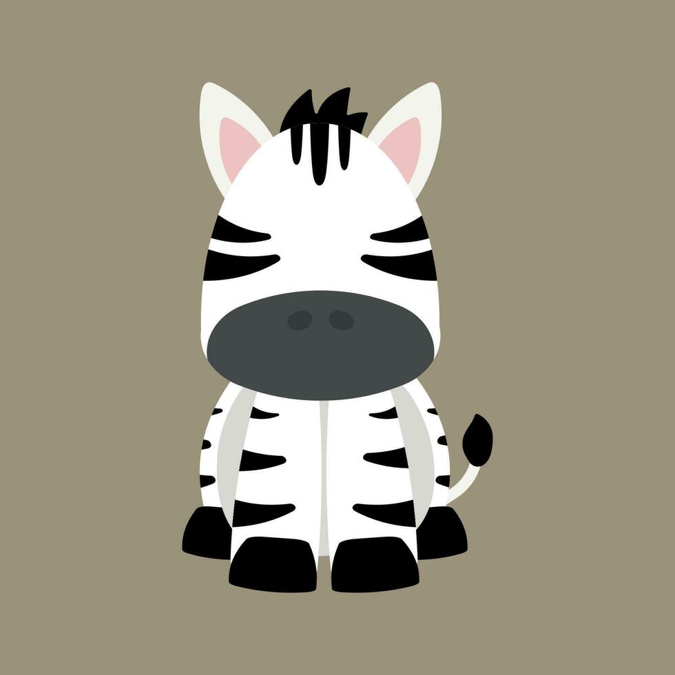 Hand Drawn Cute Zebra Sitting Wild Animal in Animated Cartoon Vector