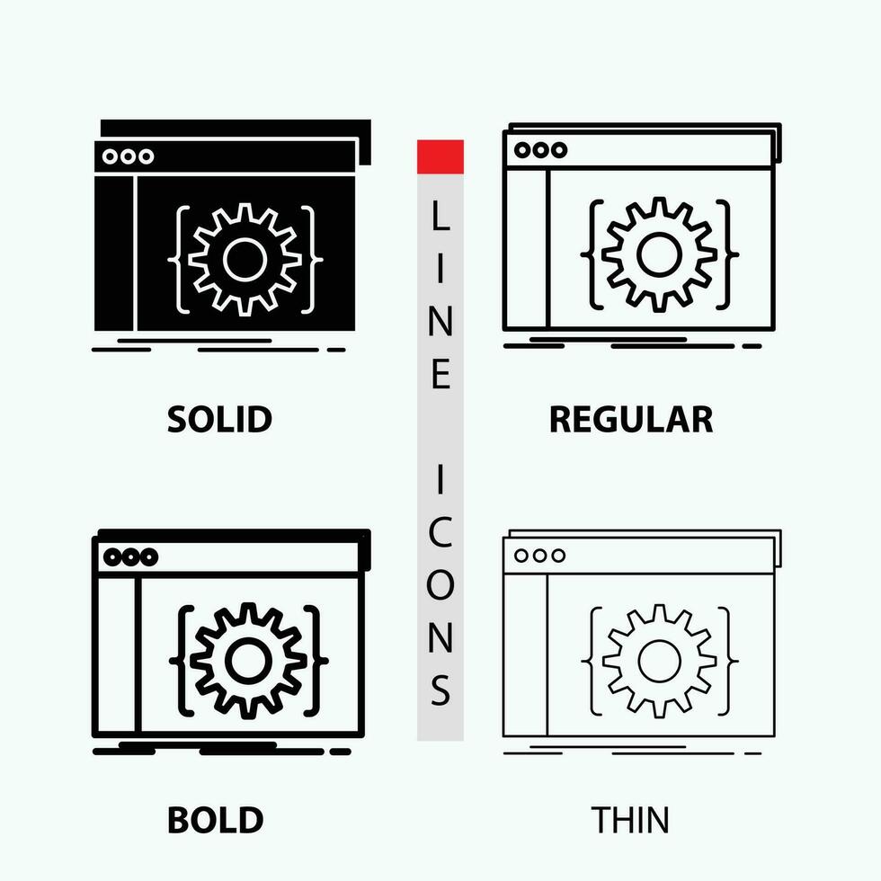 API. aplicación codificación. desarrollador. icono de software en fino. regular. línea en negrita y estilo de glifo. ilustración vectorial vector