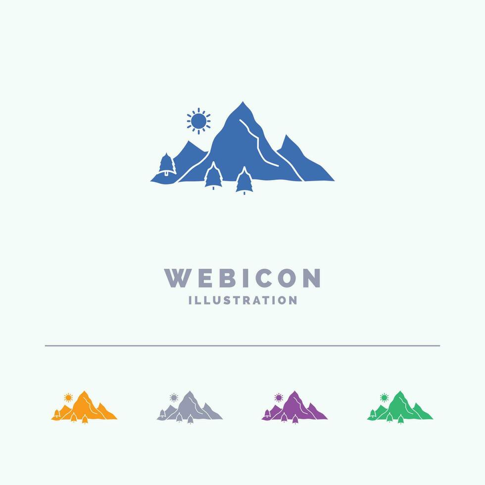 mountain. landscape. hill. nature. tree 5 Color Glyph Web Icon Template isolated on white. Vector illustration