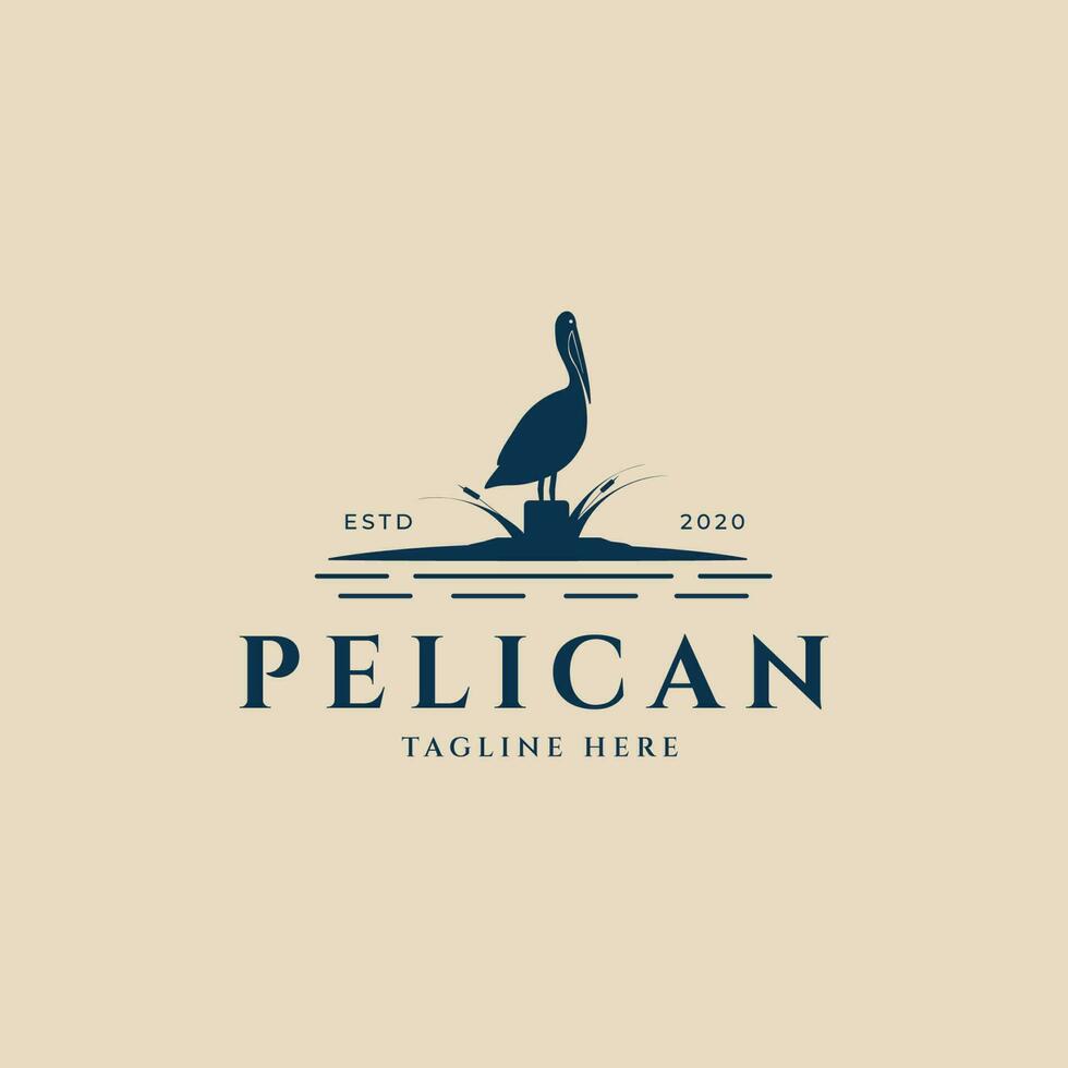 pelican bird vintage logo  ,with cattail  vector illustration design