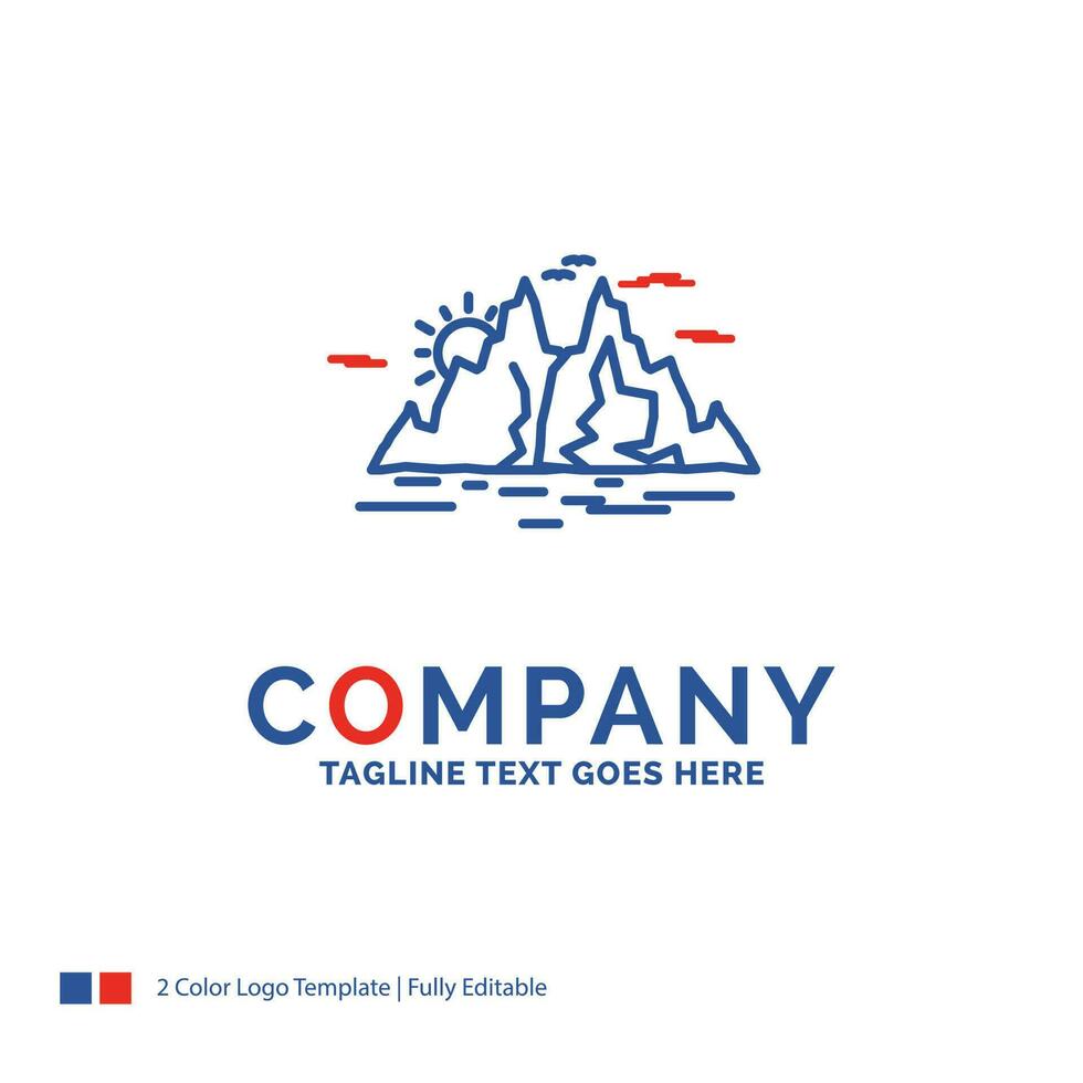 Company Name Logo Design For Nature. hill. landscape. mountain. water. Blue and red Brand Name Design with place for Tagline. Abstract Creative Logo template for Small and Large Business. vector