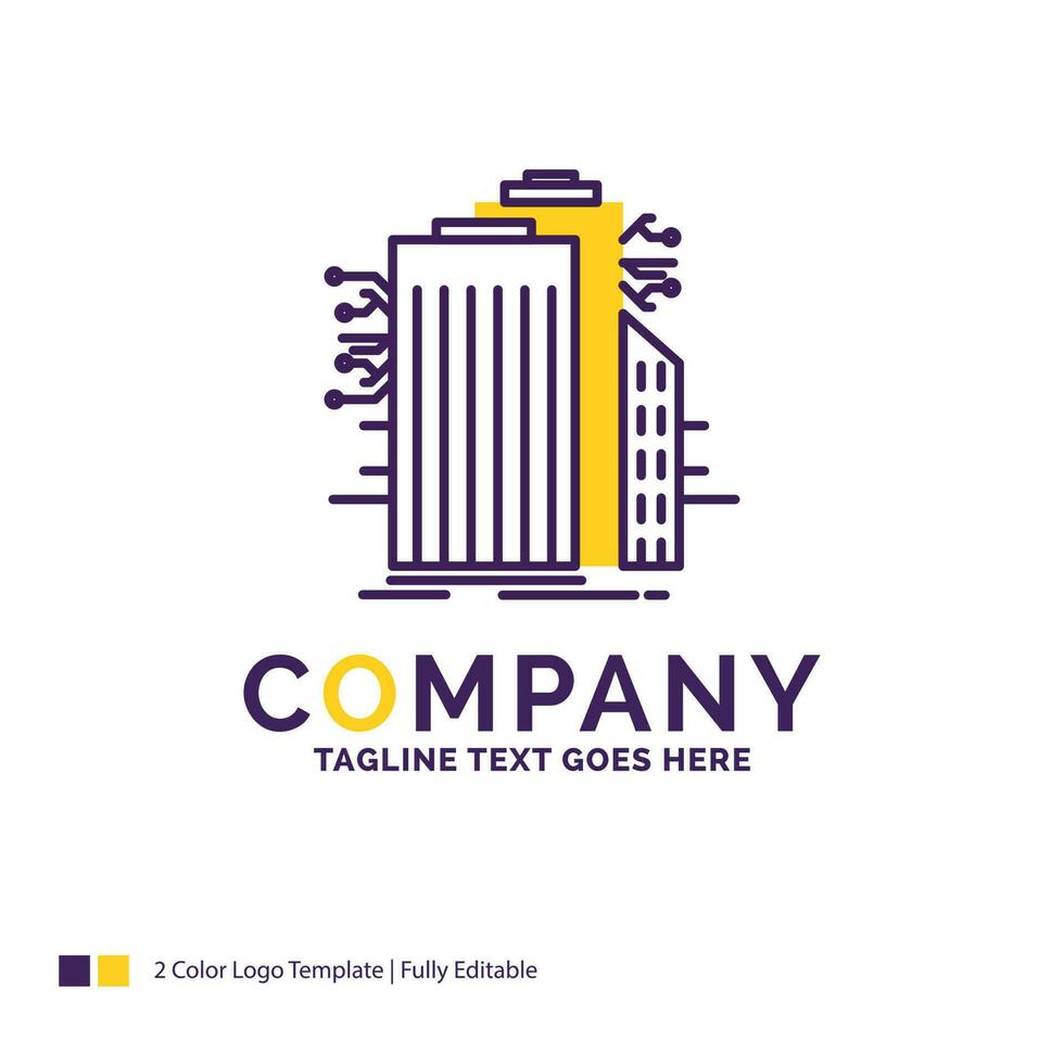 Company Name Logo Design For Building. Technology. Smart City. Connected. internet. Purple and yellow Brand Name Design with place for Tagline. Creative Logo template for Small and Large Business. vector