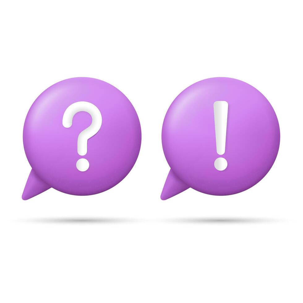 3D Speech bubbles with question marks and exclamation points. FAQ, support, help concept. 3d vector icon.