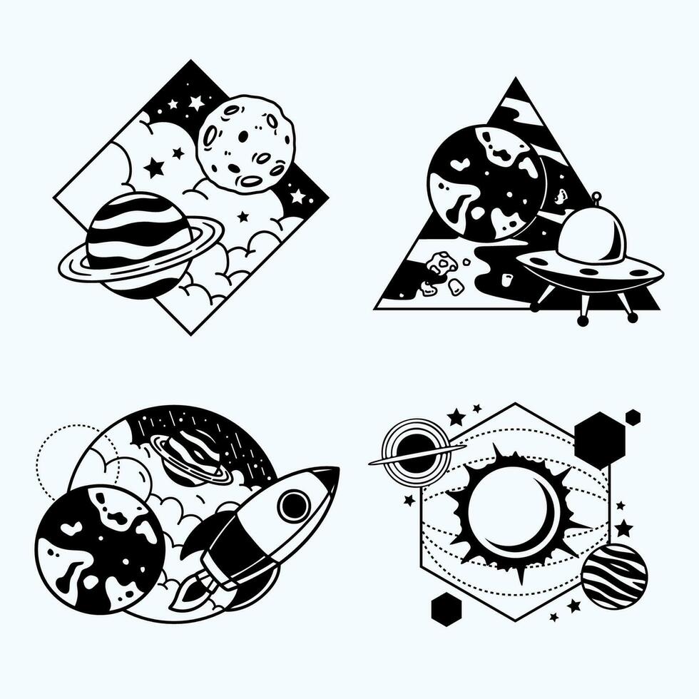 colección de tatuajes minimalistas del espacio exterior vector