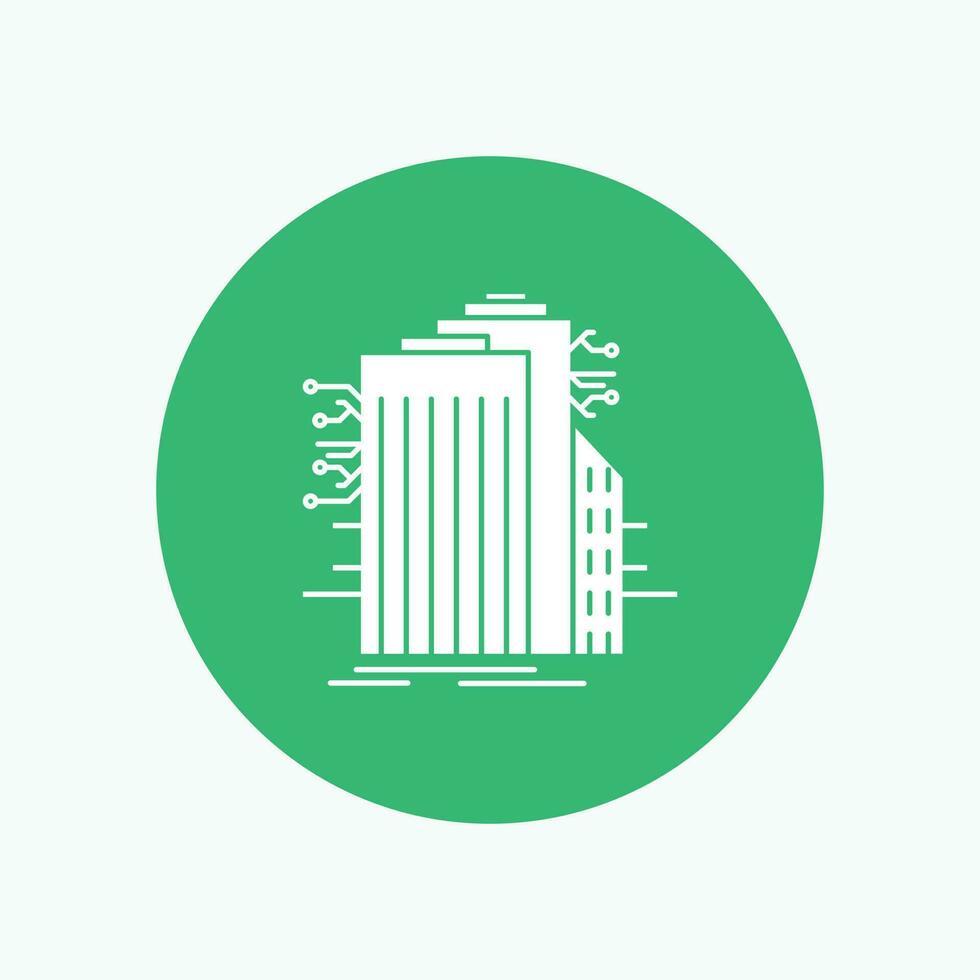 Building. Technology. Smart City. Connected. internet White Glyph Icon in Circle. Vector Button illustration