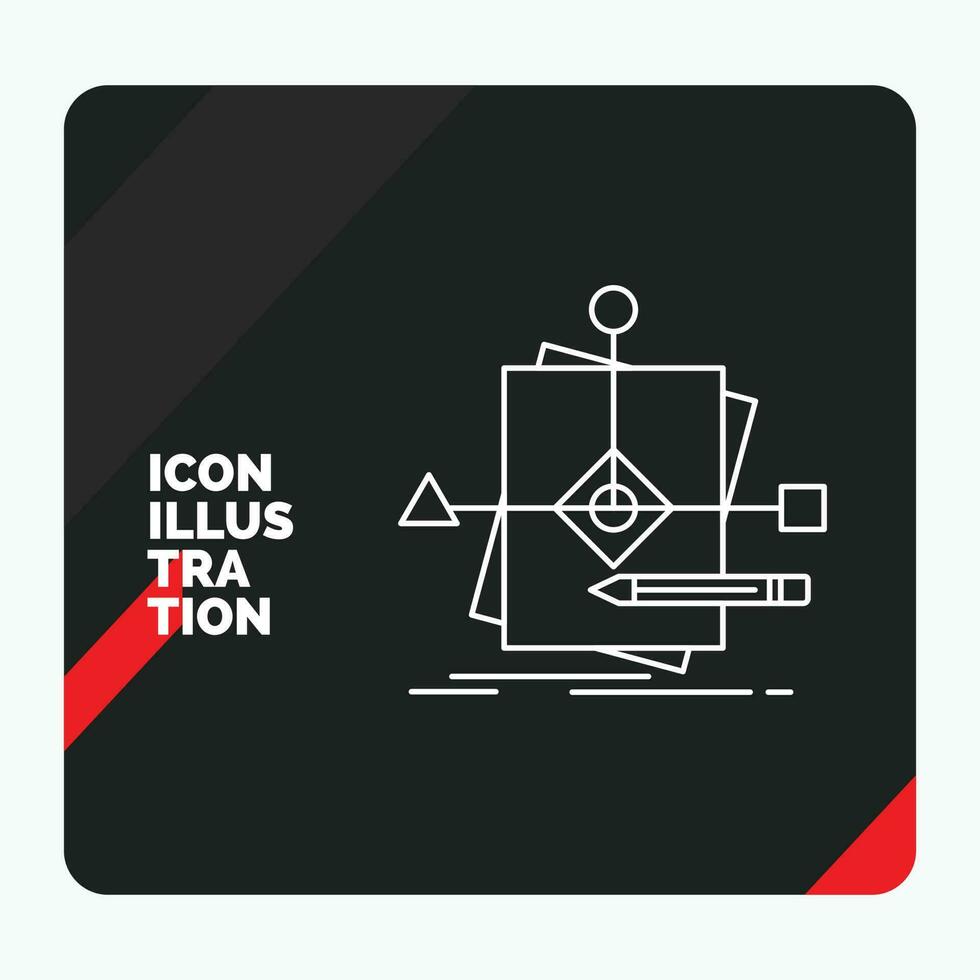 fondo de presentación creativa rojo y negro para algoritmo. negocio. prediciendo patrón. icono de línea de plan vector