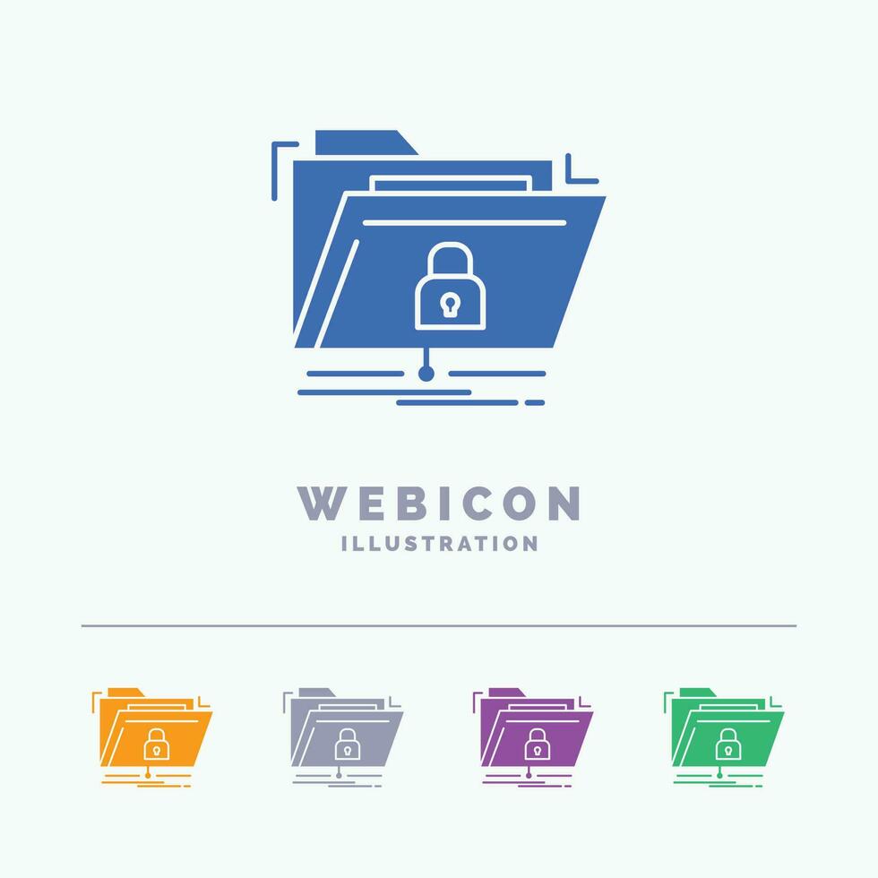 encryption. files. folder. network. secure 5 Color Glyph Web Icon Template isolated on white. Vector illustration