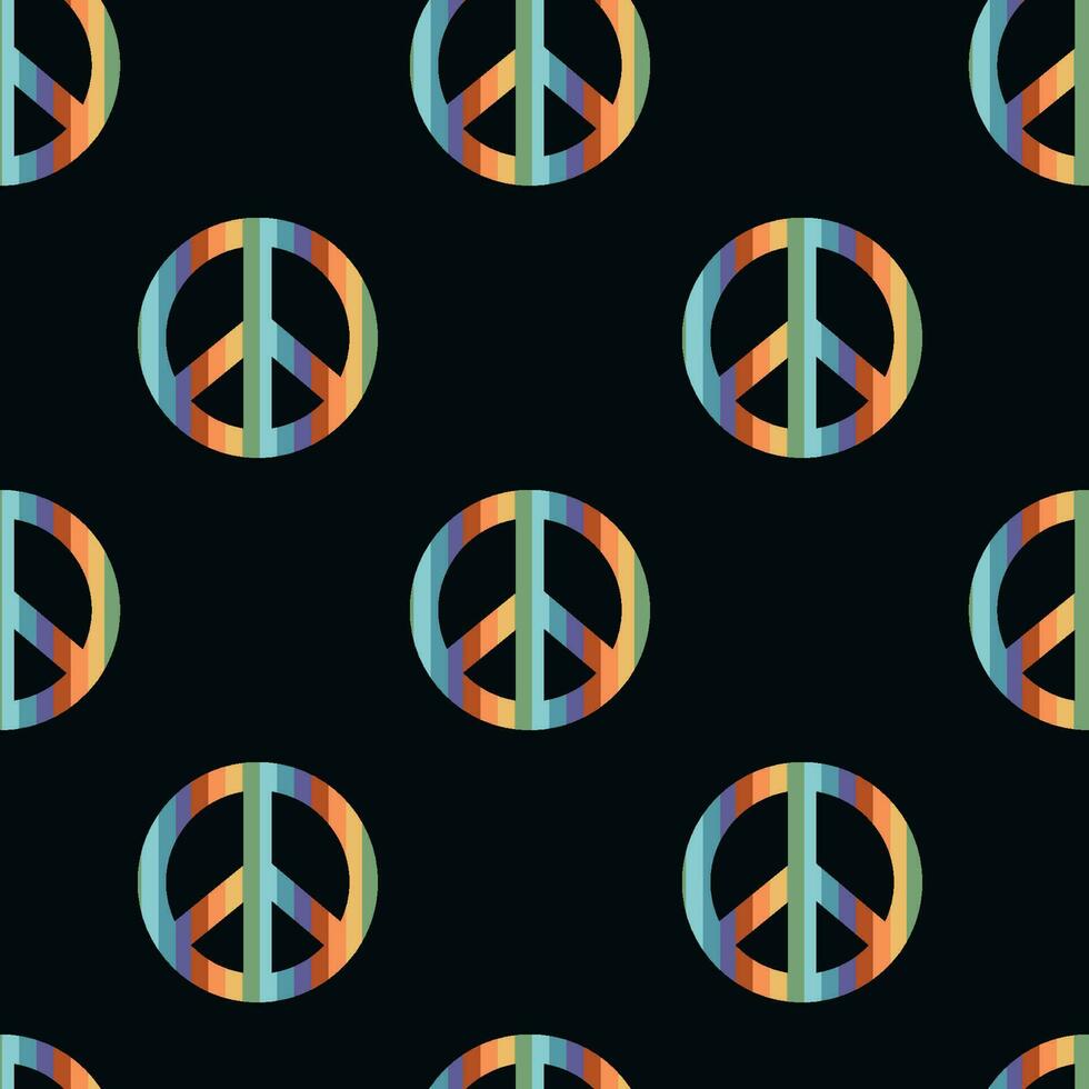 Vector flat hand drawn seamless pattern with pacific, peace symbol. Flat vector hippy boho illustration