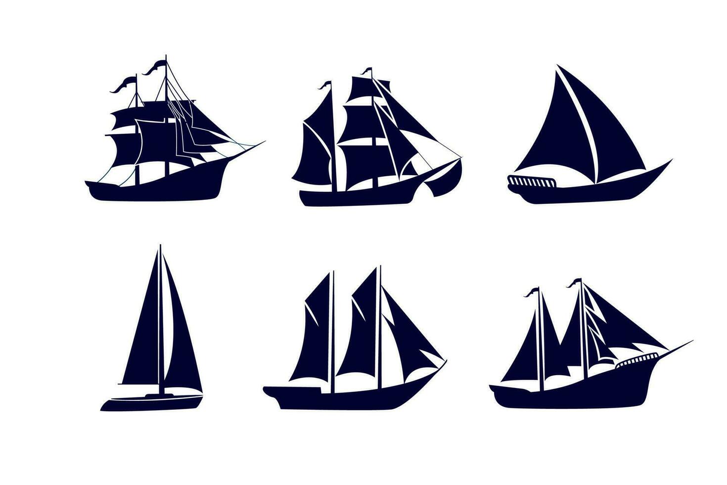 set Maritime ships silhouette, sailing ship. Water transportation boat tourism transport vector