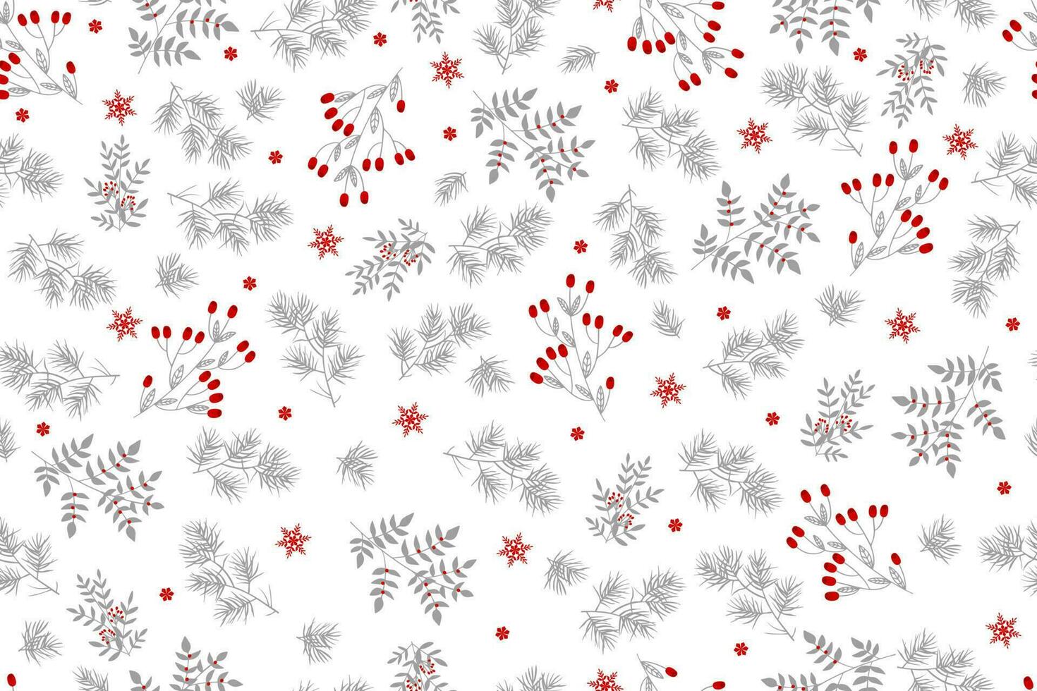 Winter christmas seamless pattern with twigs, berries, and leaves of plant isolated on white background. Hand-drawn sketch botanical illustration vector
