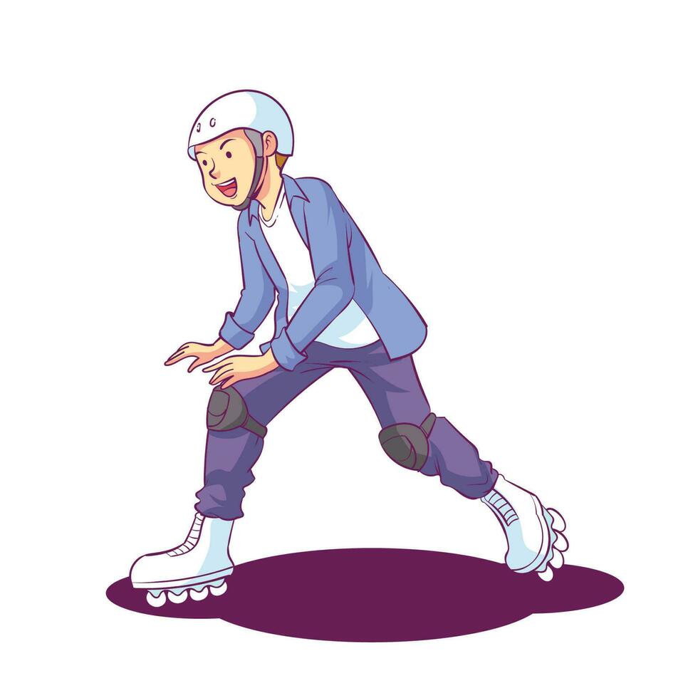 hand drawn kid playing roller skating vector