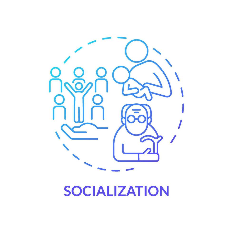 icono de concepto de degradado azul de socialización. normas y reglas sociales. las instituciones sociales funcionan idea abstracta ilustración de línea delgada. dibujo de contorno aislado vector