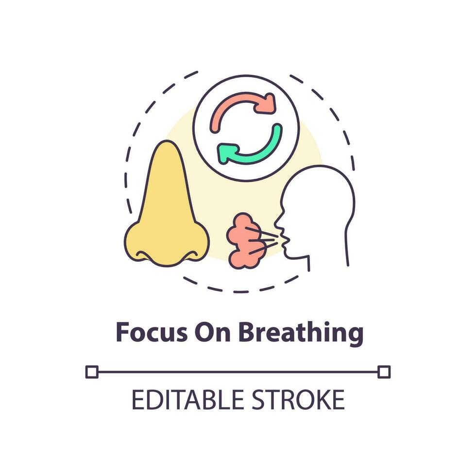 Focus on breathing concept icon. Mindfulness activity abstract idea thin line illustration. Calming mind. Concentration. Isolated outline drawing. Editable stroke. vector