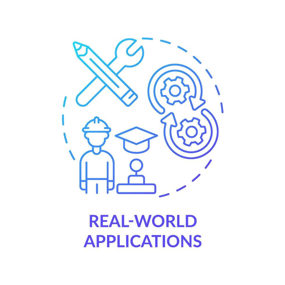 Icono de concepto de gradiente azul de aplicaciones del mundo real. beneficio de gamificación para estudiantes educación idea abstracta ilustración de línea delgada. dibujo de contorno aislado. vector