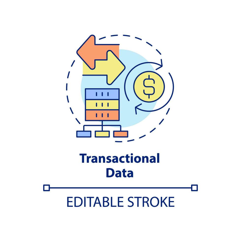 icono del concepto de datos transaccionales. recopilación de registros contables idea abstracta ilustración de línea delgada. información del pedido. dibujo de contorno aislado. trazo editable. vector